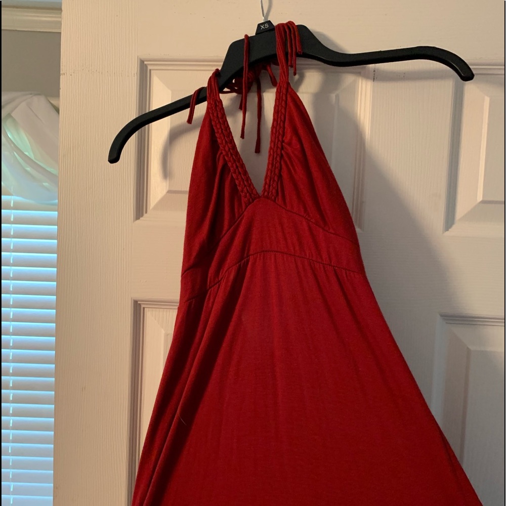 long flowing red dress